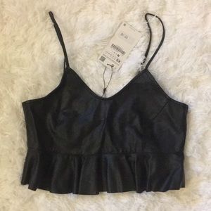 (3/$25) Zara faux leather strappy top in black